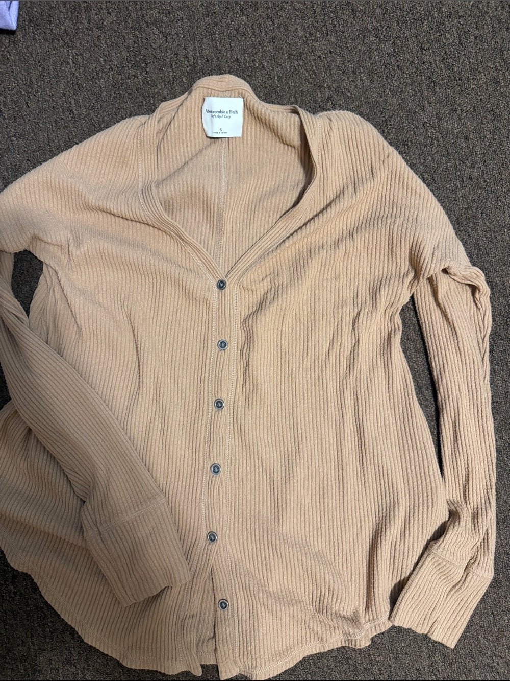 Abercrombie & Fitch Tan Ribbed Button-Down Cardigan